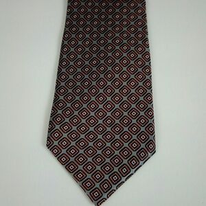 Don Loper Italian Gray Red Diamond Silk Tie